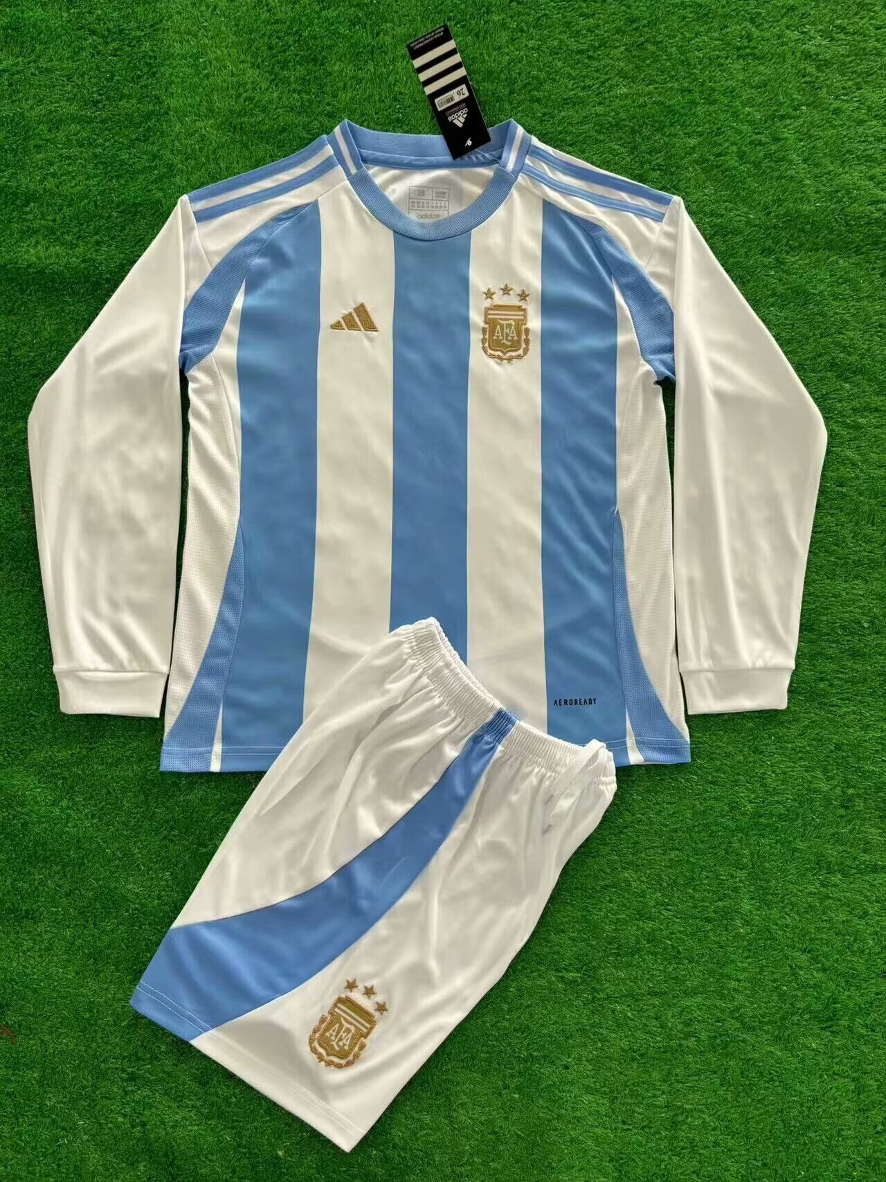 Kids-Argentina 2024 Home Long Soccer Jersey